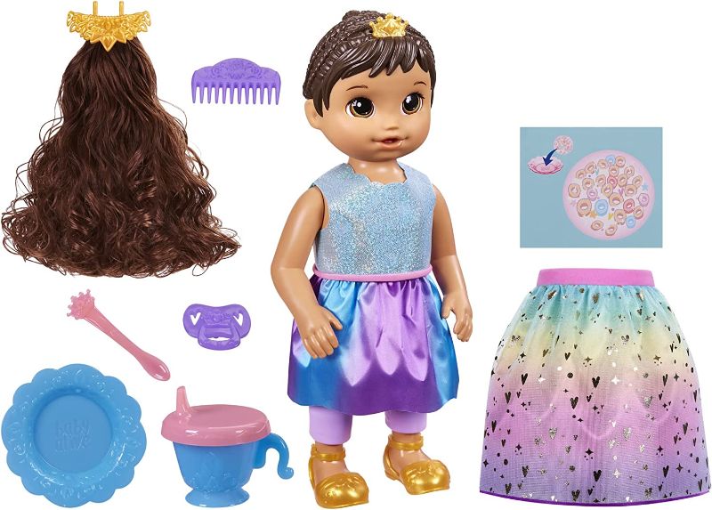 Photo 1 of Baby Alive Princess Ellie Grows Up! Brown Hair Doll, Interactive Baby Doll with Accessories, Talking Baby Dolls, Toys for 3 Year Old Girls and Boys and Up, 18-Inch, PACKAGE DAMAGE
