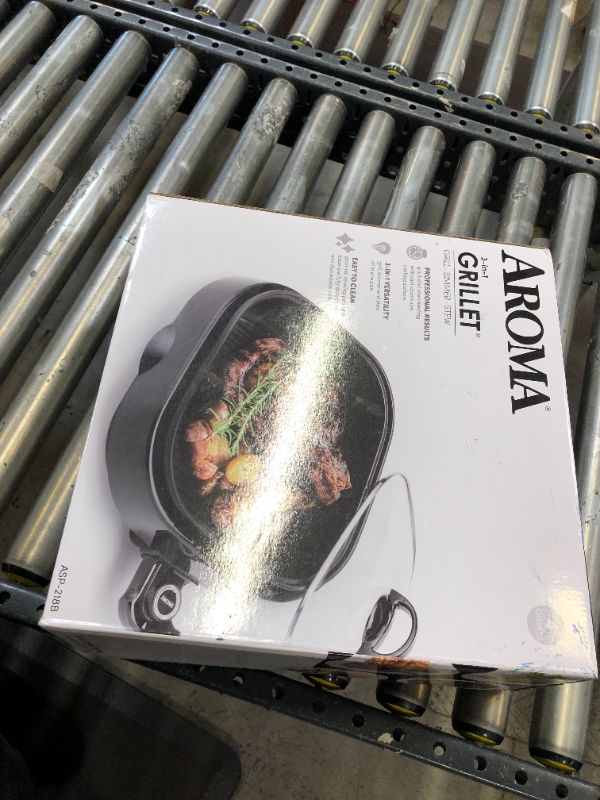 Photo 2 of Aroma Housewares ASP-218B Grillet 4Qt. 3-in-1 Cool-Touch Electric Indoor Grill Portable, Dishwasher Safe, with Nonstick Pan & Tempered Glass Lid, Black
