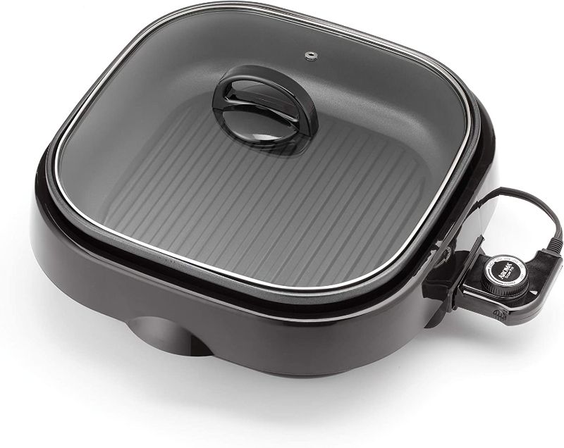 Photo 1 of Aroma Housewares ASP-218B Grillet 4Qt. 3-in-1 Cool-Touch Electric Indoor Grill Portable, Dishwasher Safe, with Nonstick Pan & Tempered Glass Lid, Black
