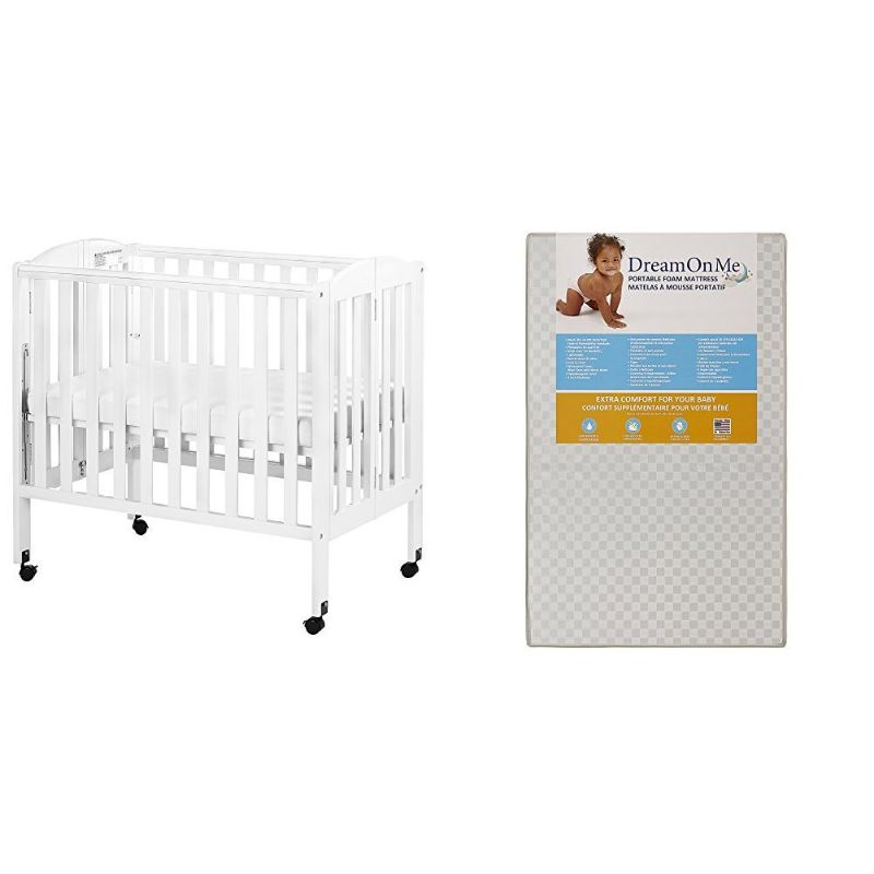 Photo 1 of Dream On Me 3 in 1 Portable Folding Stationary Side Crib with Dream On Me 3 Portable Crib Mattress, White
