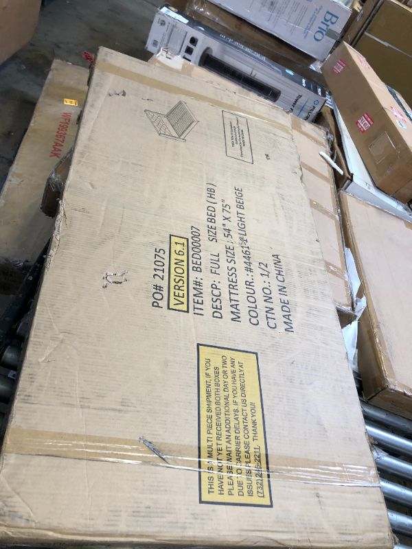 Photo 1 of Home Life Premiere Classics Cloth Light Beige Cream Linen  BOX 1 OF 2 REQUIRES OTHER BOX FOR COMPLETE ASSEMBLY. THIS BOX CONTRAINS HEADBOARD 51" Tall Headboard Platform Bed with Slats FULL 