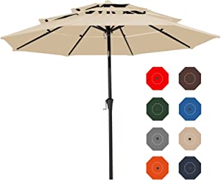 Photo 1 of 3 Tiers Patio Umbrella Outdoor Market Umbrella Table Umbrellas Sunbrella with 8 Ribs 1.5 Pole Push Button Tilt and Crank UV Protection Outside Garden Pool Umbrella,Beige