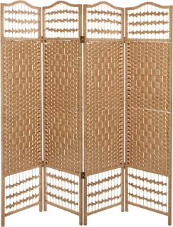 Photo 1 of 4 Panel Beige Wood Woven Design Decorative Partition Folding Screen/Privacy Room Divider