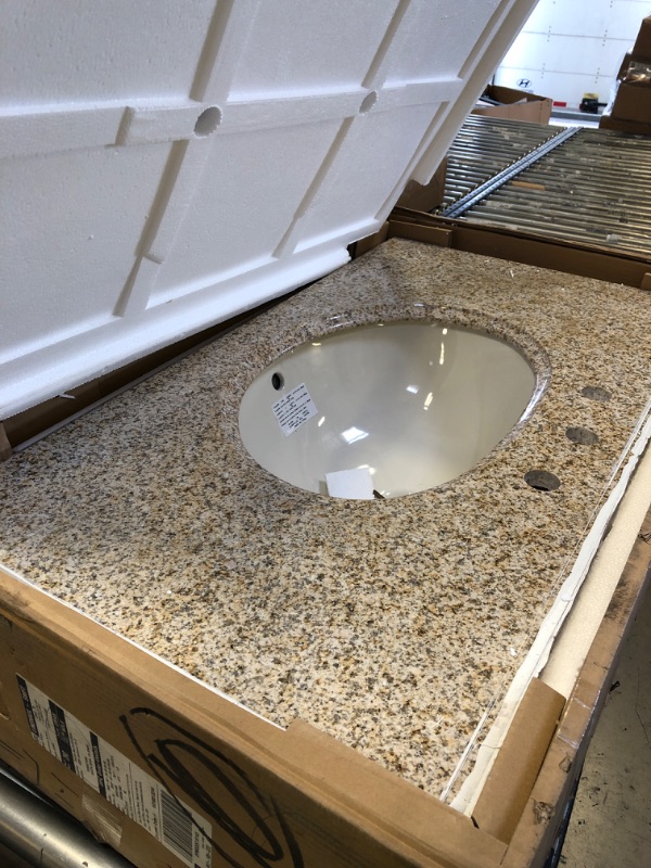 Photo 2 of 37 in. W Granite Vanity Top in Beige with White Basin
