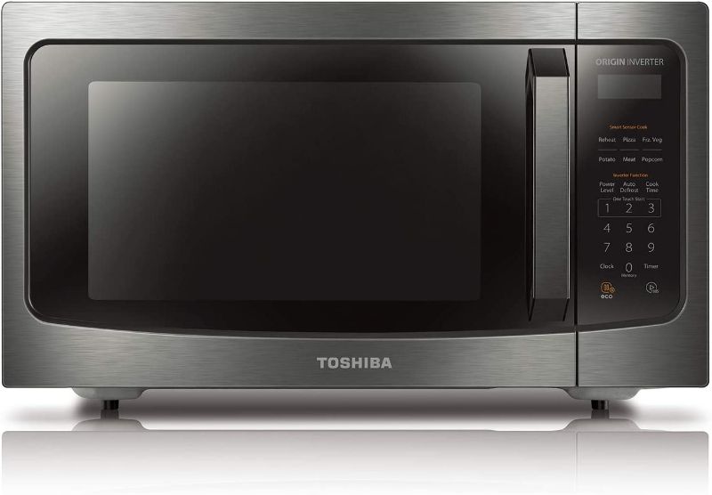 Photo 1 of Toshiba ML-EM45PIT(BS) Microwave Oven with Inverter Technology, LCD Display and Smart Sensor, 1.6 Cu.ft, Black Stainless Steel
