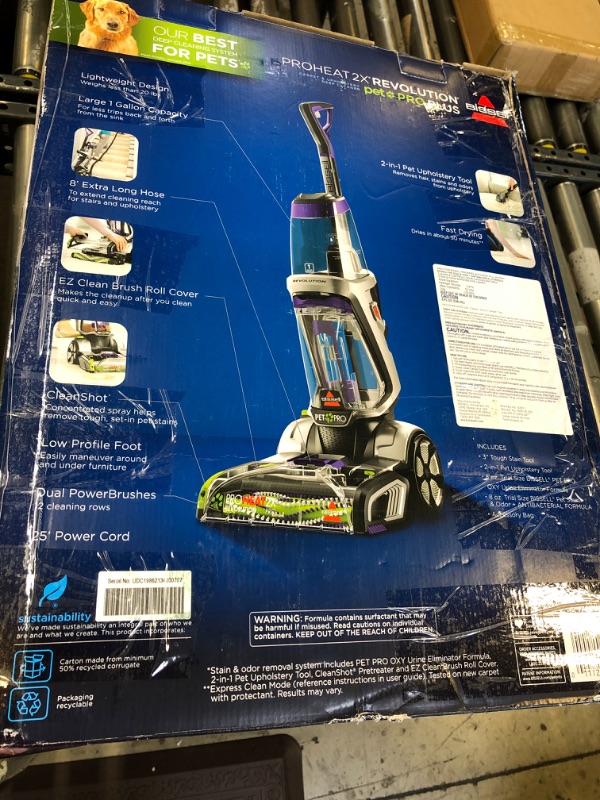 Photo 3 of Bissell ProHeat 2X Revolution Max Clean Pet Pro Full-Size Carpet Cleaner, 1986, with Antibacterial Formula and Bonus 3" Tough Stain Tool
