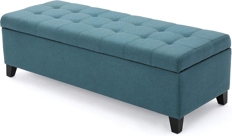 Photo 1 of Christopher Knight Home Mission Fabric Storage Ottoman, Dark Teal 19.25"D x 50.75"W x 16.25"H
