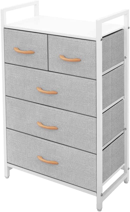 Photo 1 of AZL1 Life Concept Storage Dresser Furniture Unit - Large Standing Organizer Chest for Bedroom, Office, Living Room, and Closet - 5 Drawers Removable Fabric Bins - Light Grey
