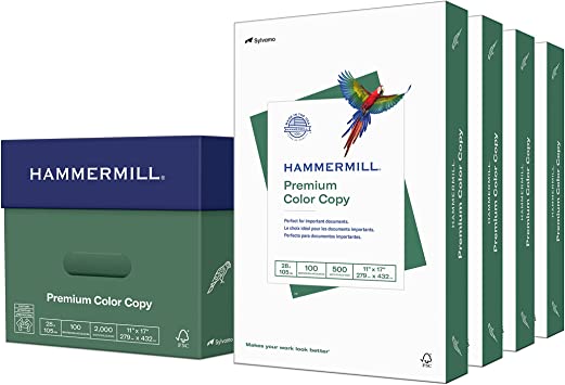 Photo 1 of Hammermill Printer Paper, Premium Color 28 lb Copy Paper, 11 x 17 - 4 Ream (2,000 Sheets) - 100 Bright, Made in the USA, 102541C
