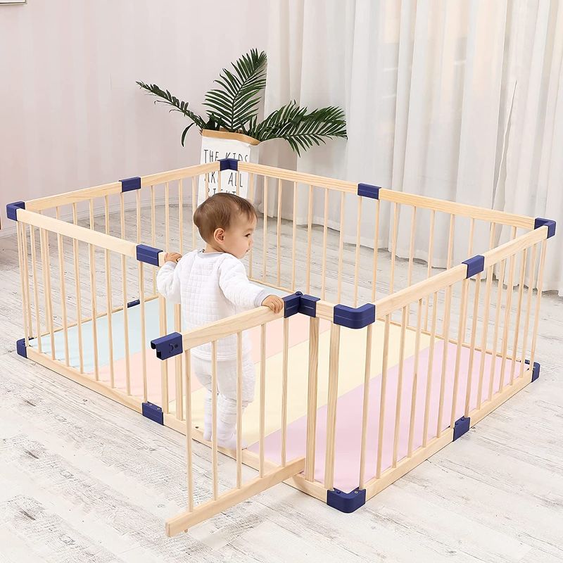 Photo 1 of Large Playpen for Babies and Toddlers Wooden with Door, Kids Baby Pet Cats Dogs Toy Play Fence with Door