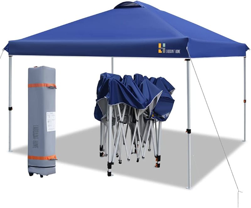 Photo 1 of 2022 LAUSAINT HOME 10'x10' Pop Up Canopy, Portable Folding Instant Canopy Tent with Roller Bag, 4 Sand Bags, Ez Up Outdoor Canopies, Quick Easy Setup Canopy, Blue
