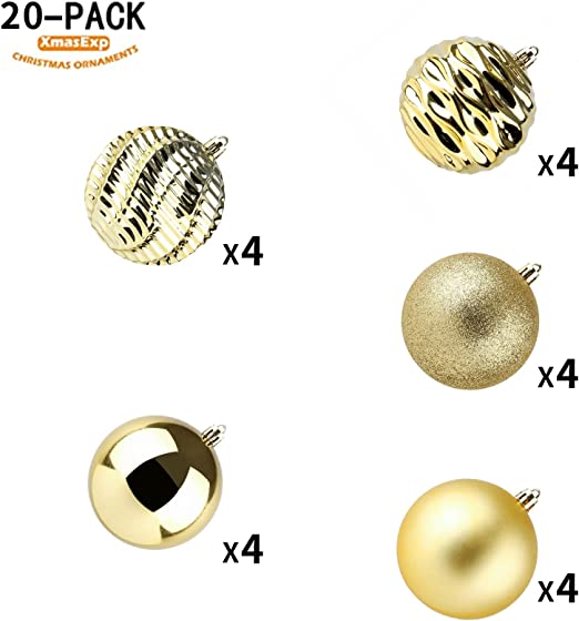 Photo 2 of XmasExp 20ct Christmas Balls Ornaments - Shatterproof Large Hanging Ball Decorative Xmas Balls for Holiday Wedding Party Xmas Tree Decoration(3.15"/80mm, Gold)
