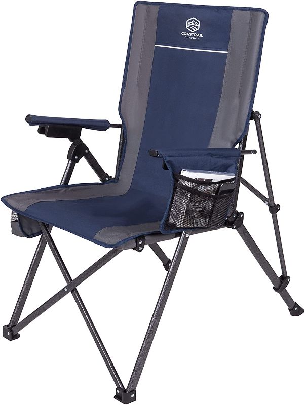 Photo 1 of Coastrail Outdoor Camping Chair Adjustable 3 Position Reclining Lounge Charis Storage Folding Lawn Chair for Adults with Cup Holder & Multiple Pockets for Patio Outdoor
