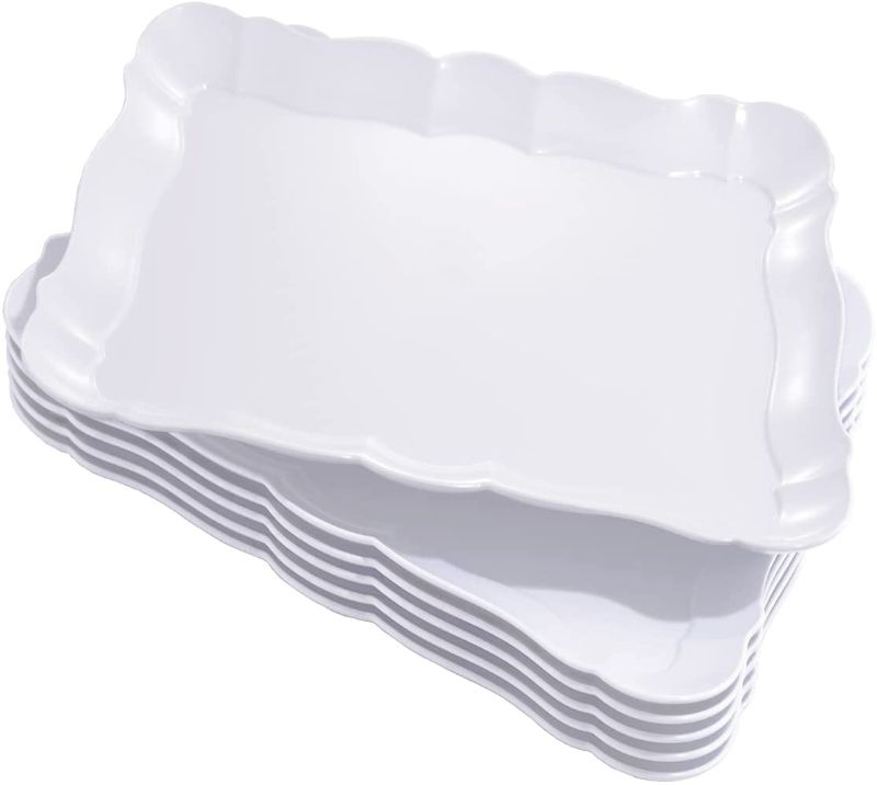Photo 1 of BBG 6 Pack Rectangle White Plastic Serving Trays, 15" x 10" Heavy Duty Serving Platters, Reusable Trays Perfect for Wedding, Parties & Buffet,Spring
