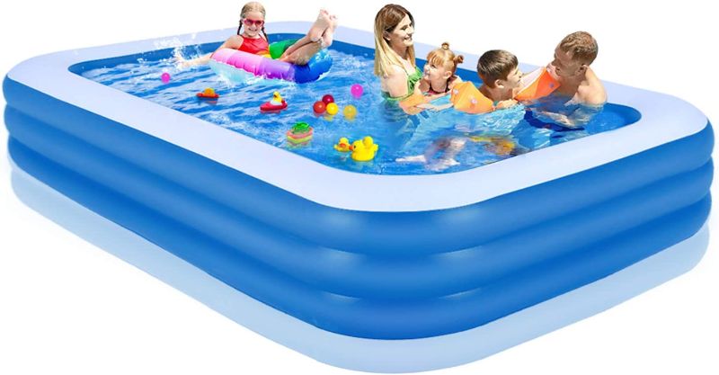 Photo 1 of Kakashi Inflatable Swimming Pools, 120’’ x 72’’ x 22’’ Inflatable Kiddie Pools, Blow Up Large Lounge Pools for Kids, Adults, Babies, Toddlers, Outdoor, Garden, Backyard (Blue)
