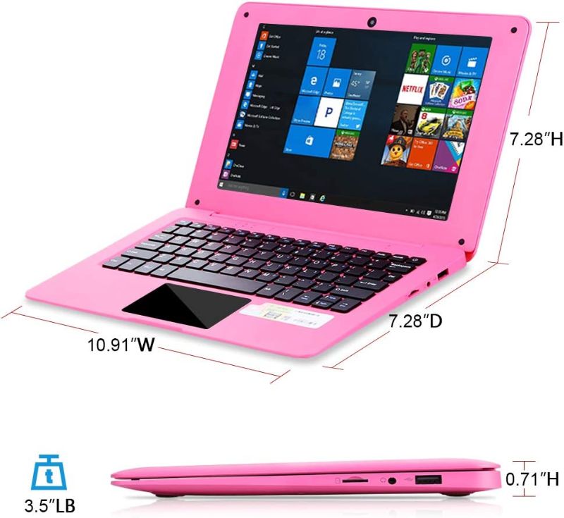 Photo 1 of Windows 10 Laptop 10.1 Inch Quad Core Notebook Slim and Lightweight Mini Netbook Computer with Netflix YouTube Bluetooth WiFi Webcam HDMI , and Laptop Bag,Mouse, Mouse Pad, Headphone (Pink)
