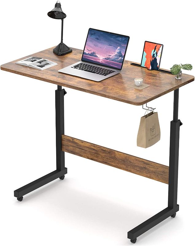 Photo 1 of Armocity Height Adjustable Desk, 32" Manual Standing Desk Small Mobile Rolling Computer Desk with Wheels and Hook, Portable Laptop Table for Home Office Living Room Bedroom, Rustic
