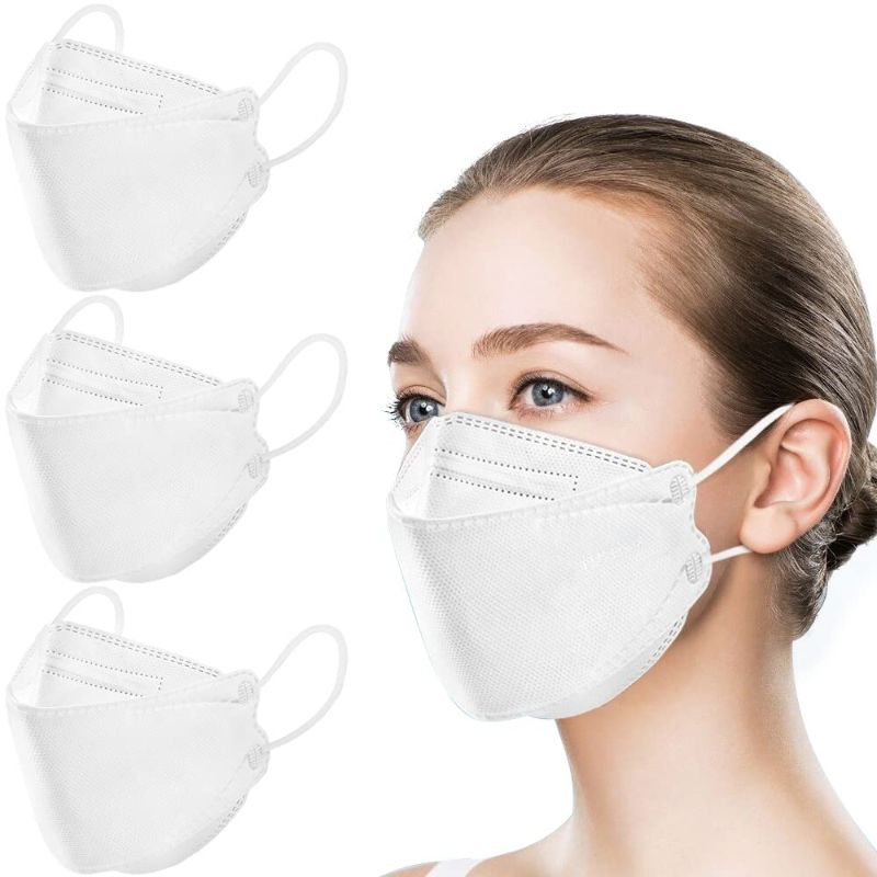 Photo 1 of 100Pcs White KF94 Masks, 3D Fish Type Masks for Adult, Protective Face Shield Mask 4 Layer with Adjustable Nose Clip

