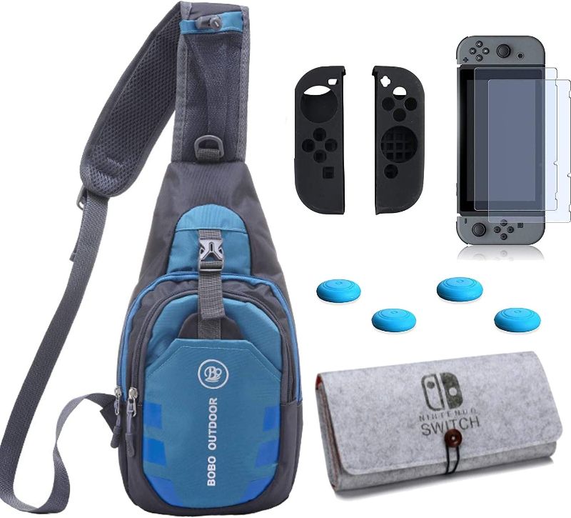 Photo 1 of  5 in 1 Game Console Backpack Crossbody Bag with Carrying Case Bag/Screen Protector/Switch Joy con Case and Thumbsticks for Nintendo Switch Travel Kit