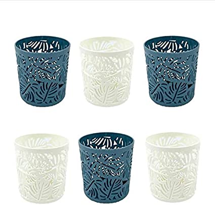 Photo 1 of BREEZEBEE 6 Pieces Pen Holder, Leaf Pattern, Makeup Organizer, Pencil Holder, Utensil Holder, Flower Pot, for Home, Office, School (3 White and 3 Blue)
