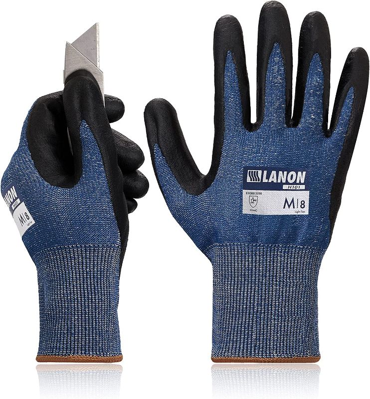 Photo 1 of LANON Cut Resistant Work Gloves, Nitrile Coated Micro-Foam, Durable, Power Grip, Lightweight, Woodworking Gloves for Glass, Construction, X Large 2 pack 
