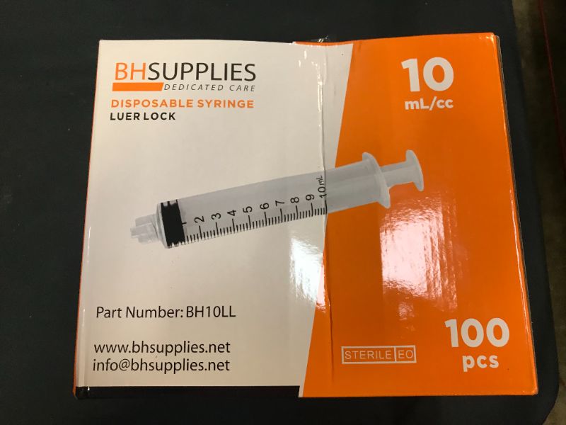 Photo 3 of 10ml Syringe Sterile with Luer Lock Tip, BH SUPPLIES - (No Needle) Individually Sealed - 100 Syringes
