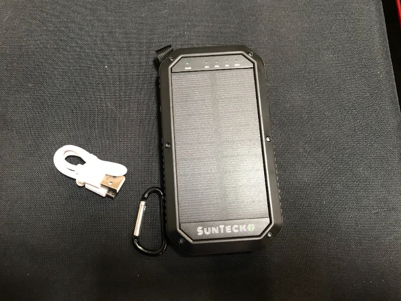 Photo 2 of Portable Solar Power Charger Dustproof Waterproof Solar Charger with Wireless Charger Pad Fast Charging USB Ports Portable Power Bank with 72 Hours Bright LED Flashlight (Black, 10000mAh)
