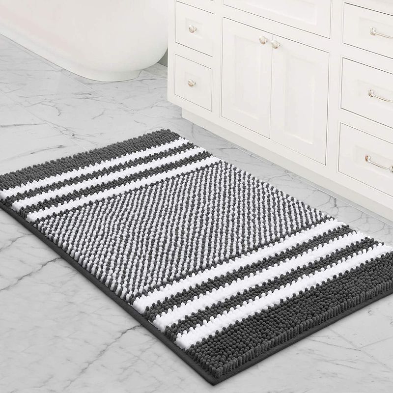 Photo 1 of Bathroom Rug Mat, 35 x 24 Inch Extra Thick Chenille Bath Mat Rug Set Non Slip, Soft Plush Absorbent Shaggy Bathroom Floor Mats Rugs, Machine Washable (Dark Gray)