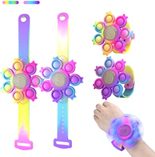 Photo 1 of 2pcs Fidget Push Bracelets Dimple Bubble Wristband Spinner Wearable Adjustable Sensory Hand Finger Press Toy Anti-Anxiety Relief Silicone Stress Toys for Kids &Adults(Rainbow Orange+Rainbow Purple) Pack of 4
