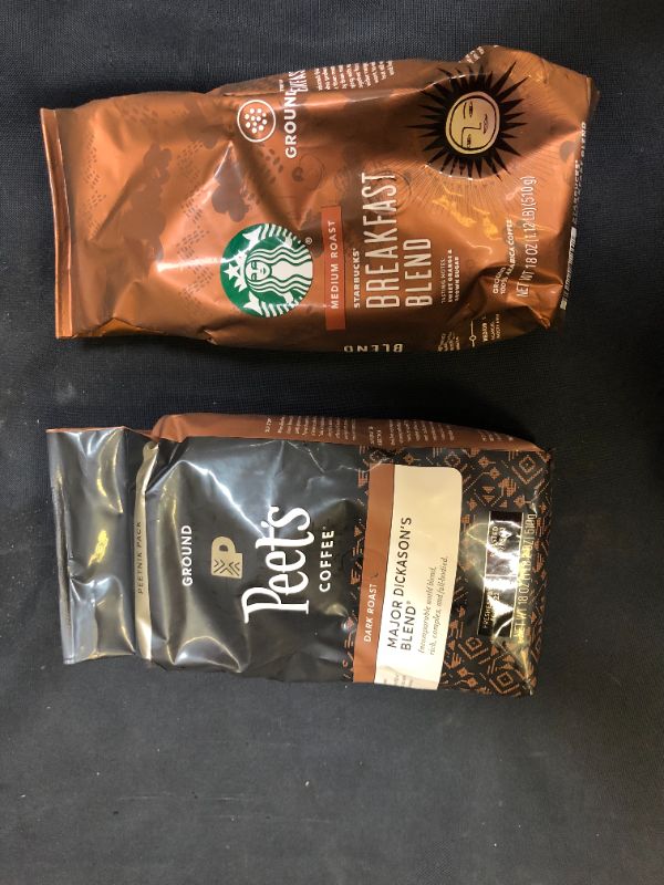 Photo 1 of 2 pack of coffee STARBUCKS® Breakfast Blend – Ground Coffee 18oz and Peet's Major Dickason Dark Roast Ground Coffee - 18oz