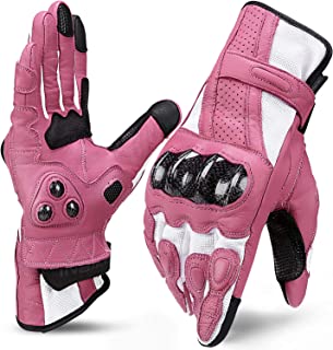 Photo 1 of INBIKE Leather Motorcycle Gloves with Carbon Fiber Hard Knuckle Touch Screen for Women Pink XS
