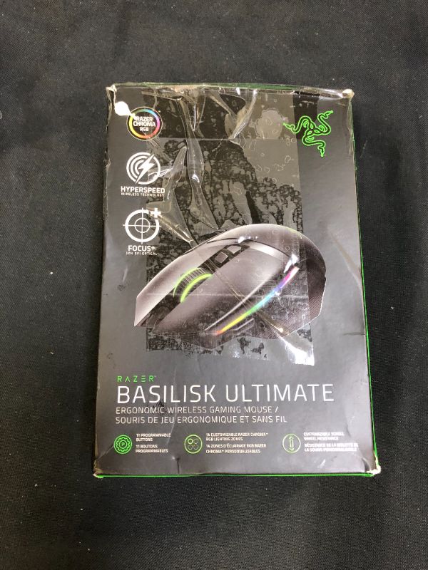 Photo 3 of Razer Basilisk Ultimate Hyperspeed Wireless Gaming Mouse + Mouse Grip Tape Bundle
(BOX IS DAMAGED)