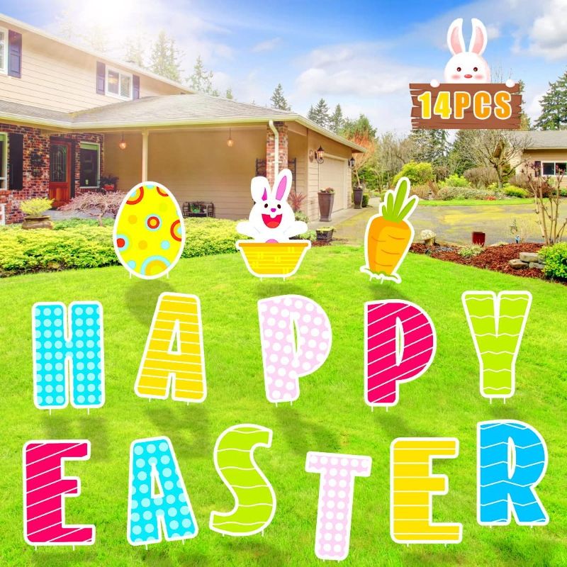 Photo 1 of 14PCS Happy Easter Decorations Outdoor Yard Signs Stakes ,Waterproof