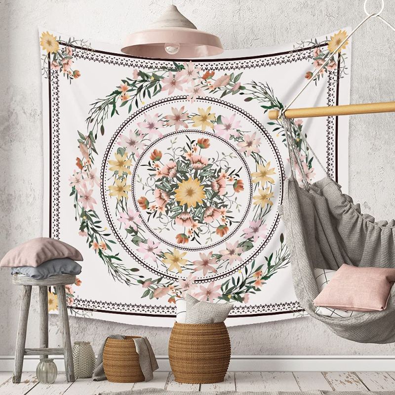 Photo 1 of Bohemian Floral Tapestry, Mandala Wall Hanging Tapestries Nature Landscape Tapestry for Bedroom Living Room Dorm Home Décor (51.2 x 59.1 inches)
