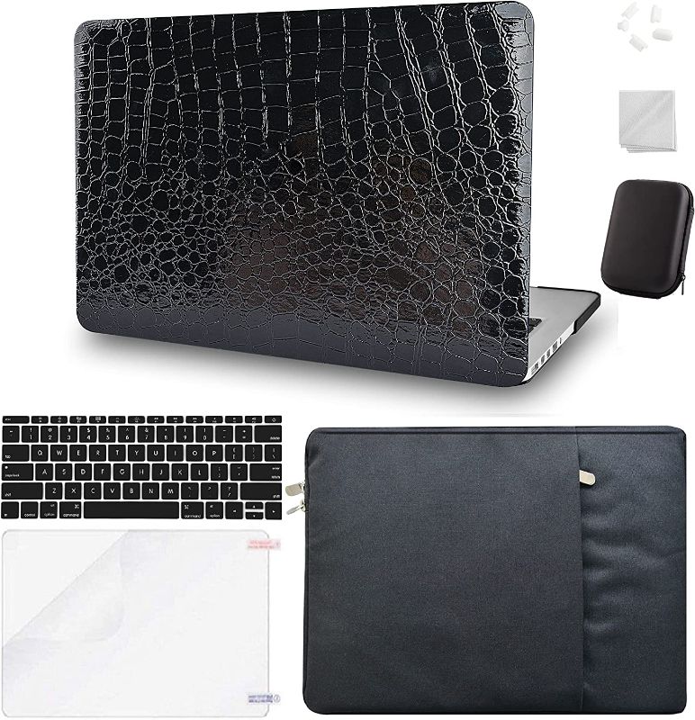 Photo 1 of KECC Compatible with MacBook Air 13'' Case 2022 2021 2020 A2337 M1 A2179 Touch ID Plastic Hard Shell+Keyboard Cover+Sleeve+Screen Protector+Charging Bag+Dust Plug+Dust Cloth (Black Crocodile Leather)
