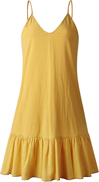 Photo 1 of ECHOINE Womens Casual Summer Beach Dress - t Swing Spagehetti Strap Cami Mini Short Shift Dress, Size Large 