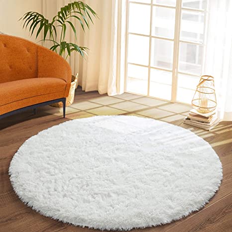 Photo 1 of DETUM Soft Round Fluffy Bedroom Rugs for Girls Boys, Fuzzy Circle Area Rug for Nursery Playing Reading Room, Kids Room Carpets Shaggy Cute Rugs for Dorm Bedside Home Décor, Cream White ( slightly dirty )