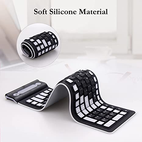 Photo 1 of sungwoo Wireless Silicone Keyboard, 2.4GHz Wireless, Foldable Rollup Keyboard, Waterproof, Dustproof and Lightweight, Perfect for PC, Notebook, Laptop and Travel(Black and Grey)