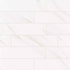 Photo 1 of Classique White Calacatta Beveled 4 in. x 16 in. Glossy Wall Ceramic Tile (8.8 sq. ft./Case) Case Weight is 24.8 lbs. 20 pk 
