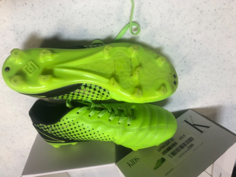 Photo 3 of kids soccer cleats neon green size 4  