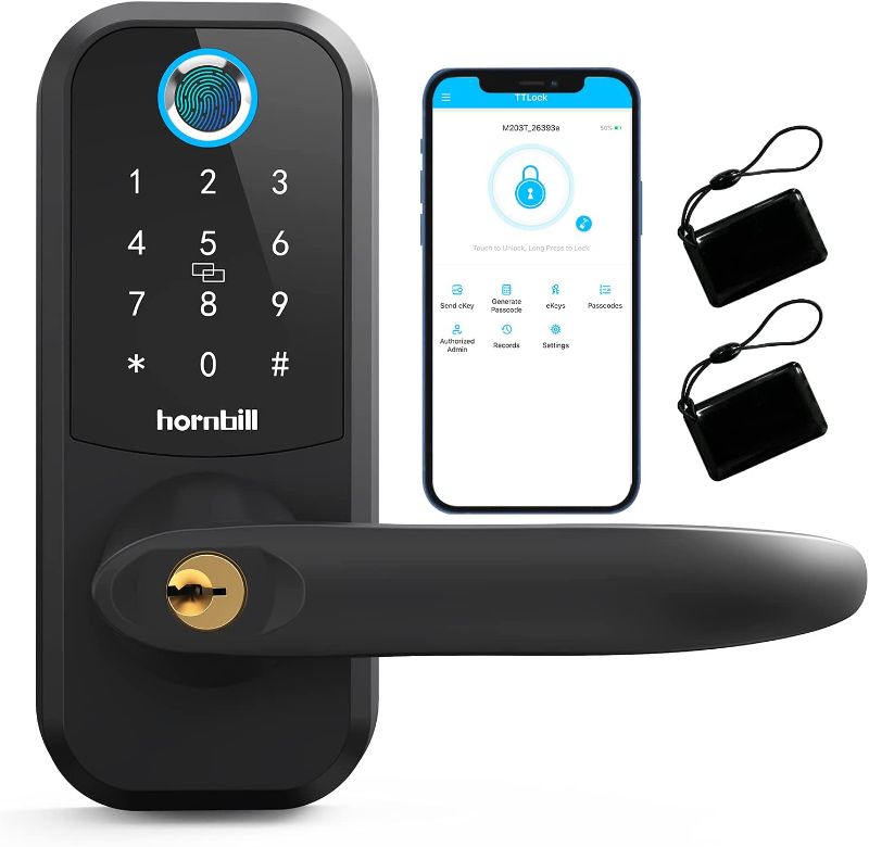 Photo 1 of Smart Lock,hornbill Fingerprint Keyless Entry Locks with Touchscreen Keypad,Smart Lever lock,Bluetooth Front Door Lock, Electronic Digital Deadbolt with Reversible Handle,Auto Lock,Free App,IC Card
