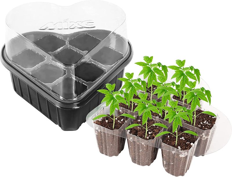 Photo 1 of MIXC 10 Packs Seed Starter Tray,Heart-Shaped Seed Starter Kit,Seed Starting Trays with Dome (8 Cells per Tray) and Base Greenhouse Germination Kit for Seeds Growing Starting
