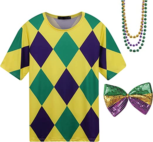 Photo 1 of Colorful House Mardi Gras Masquerade Party Costume Accessories Set shirt with Beads Necklace Bowknot Bowtie XL 
