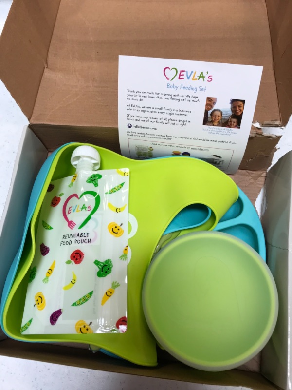 Photo 2 of Baby Feeding Set | Silicone Bib Plates Bowls Spoons | Divided Plate Suction Bowl & Soft Spoon Aids Self Feeding | Adjustable Bib Easily Wipe Clean | Spend Less Time Cleaning Up After Toddler/Babies
