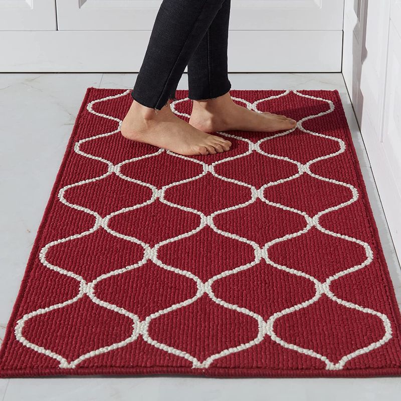 Photo 1 of COSY HOMEER 23.6x47 Inch Kitchen Rug Mats Made of 100% Polypropylene Strip TPR Backing Soft Kitchen Mat Specialized in Anti Slippery and Machine Washable,Red
