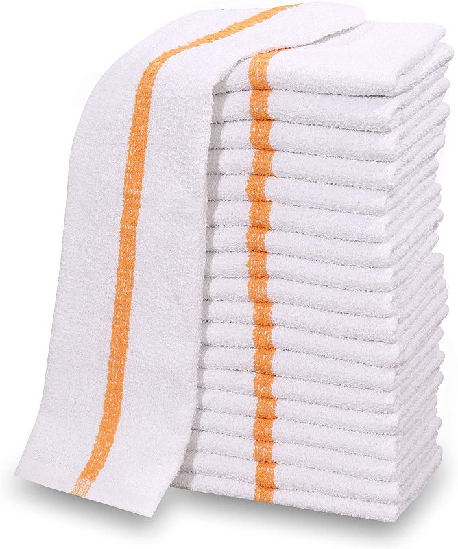 Photo 1 of 12 PC New Cotton Blend White Restaurant Bar Mops Kitchen Towels (1 Dozen) (12, Gold Stripe)
