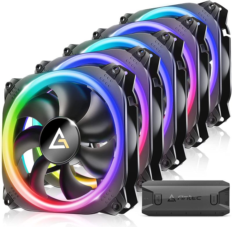 Photo 1 of Antec RGB Fans, PC Fans 120mm RGB Fans, 5V-3PIN Addressable RGB Fans, Motherboard SYNC with 5V-3PIN, 120mm Fan 5 Packs with controller, Prizm Series RGB Fans
