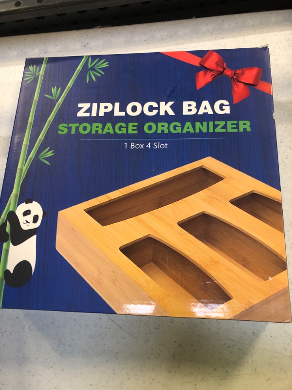 Photo 3 of Bamboo Ziplock Bag Storage Organizer For Kitchen Drewer-Sandwich Bag Holder-Wood Zip Lock Bag Container Organizer-Compatible With Ziploc, Hefty, Glad - Gallon, Quart, Sandwich Food Platstic Bags (OB2)
