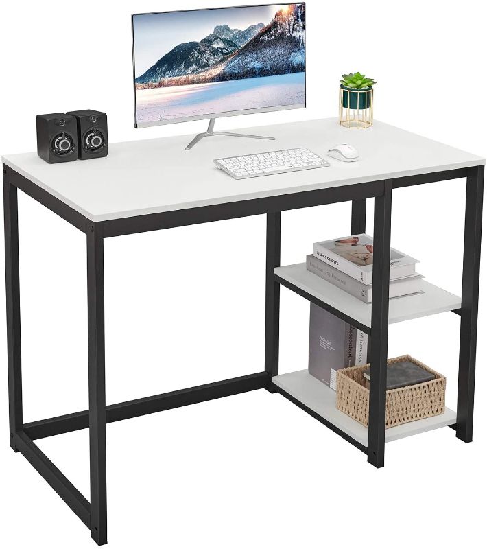 Photo 1 of SINPAID Computer Desk 40 inch Desk with 2-Tier Shelves Sturdy White Desk, Small Desk with Large Storage Space Home Office Desks, Gaming Desk Study Writing Laptop Table for Bedrooms (White)