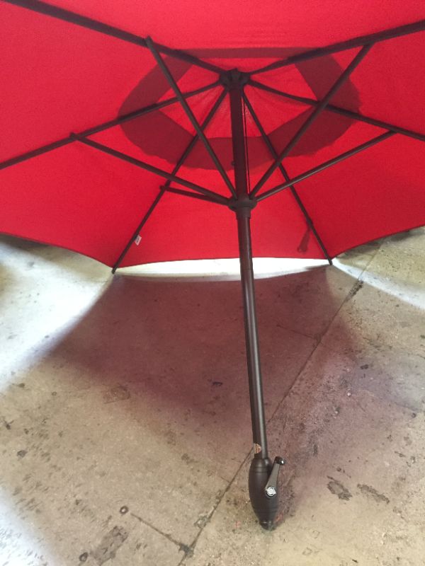 Photo 4 of Abba Patio 7-1/2 ft. Round Outdoor Market Patio Umbrella with Push Button Tilt and Crank Lift, RED